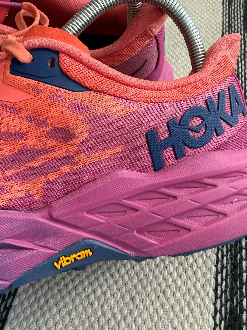 Hoka One One Women's Coral Pink and Blue Speedgoat Athletic Runnig Shoes Sz 9.5B